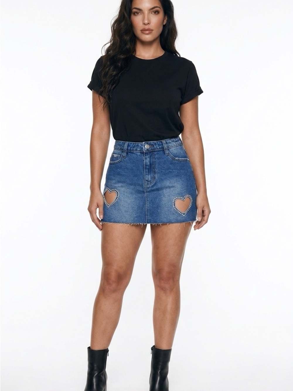 PTCL Denim Mini Skirt with Heart Cutouts - Blue